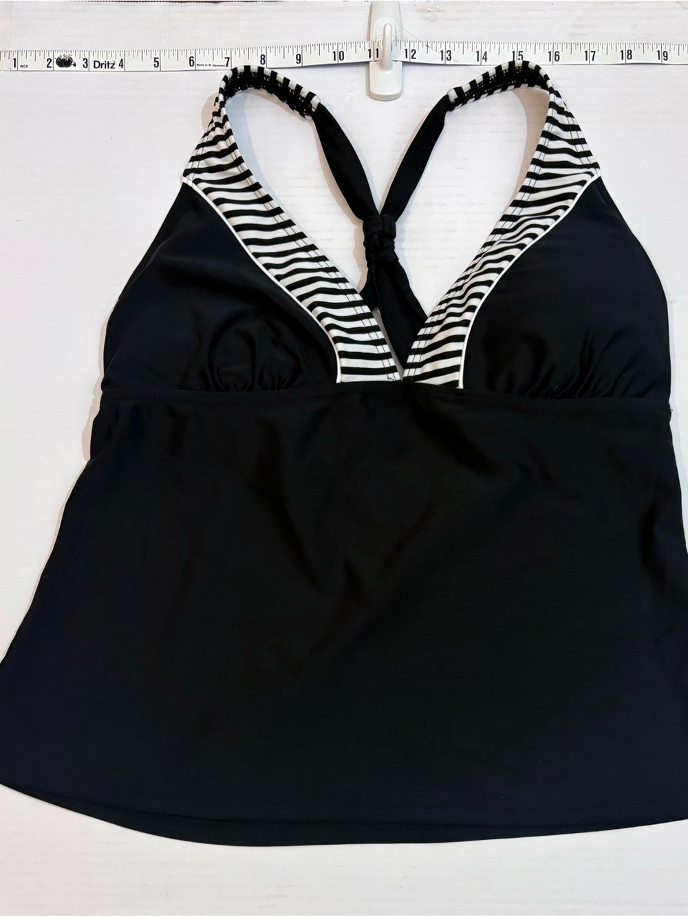 Malibu Black Tankini Top with Black-and-White Striped Trim